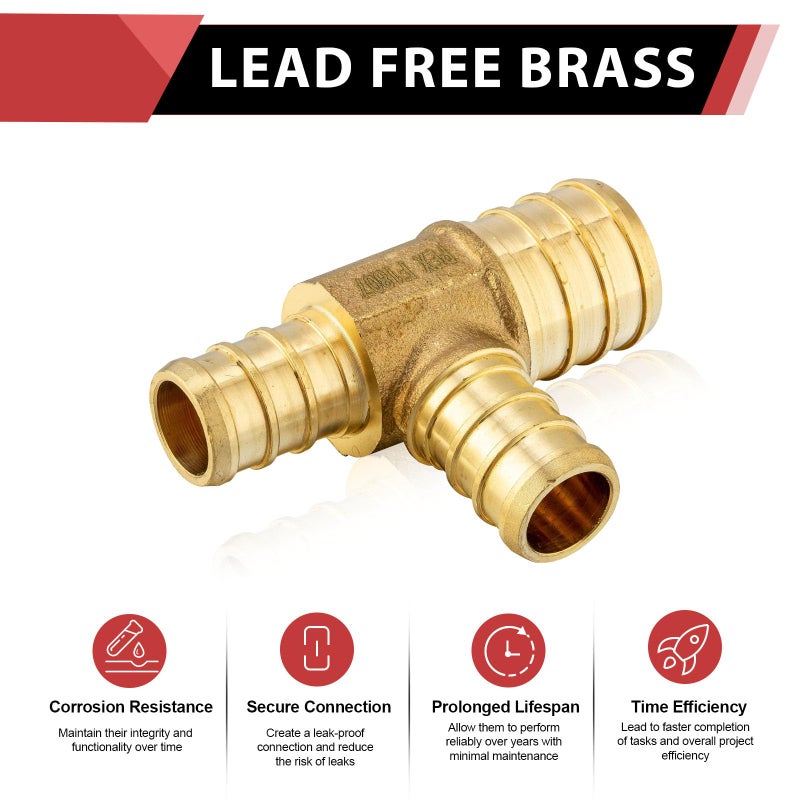 EFIELD 10-Pack EFIELD 3/4" x1/2"X 1/2" Pex Reducing Tee Brass Barb Crimp Fittings, ASTM F1807,(PEX1807082) - Image 3